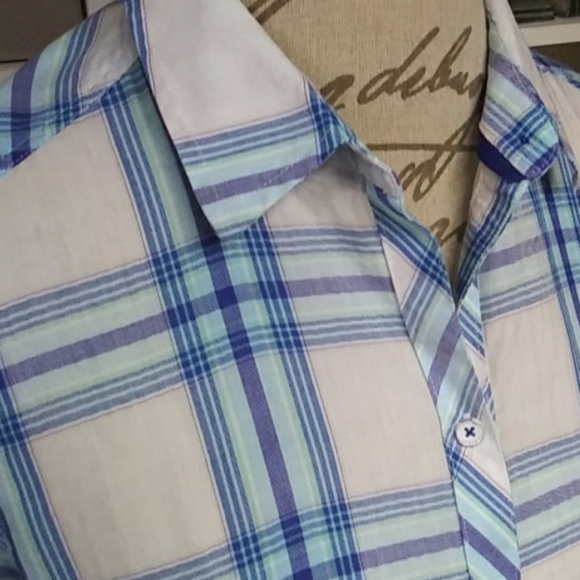 Foxcroft Light Blue Plaid Button Down Size 10 - Picture 2 of 5